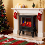 Sweetcrispy 19” Freestanding Electric Fireplace Heater, Indoor Fireplace with Adjustable Flame Effect, Easy Control, Small Corner Heater for Living Room, Bedroom, Carbon Black Sweetcrispy