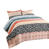 Lush Decor Bohemian Stripe Reversible Cotton Quilt Set, 3 Piece Set, King, Turquoise & Orange - Striped Bedding Set - Blue Quilt King Size - Boho Decor Lush Decor