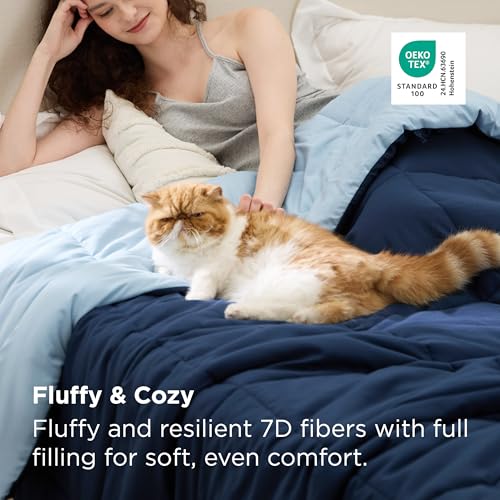 Bedsure Twin Comforter Duvet Insert, All Season Bed Comforter, Quilted Down Alternative Duvet, Box Stitched Comforters with Corner Tabs, Machine Washable, 68 x 88 Inches (Navy Blue/Blue) Bedsure