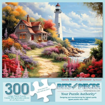 Bits and Pieces - 300 Piece Jigsaw Puzzle for Adults - 18" x 24" - Sandy Road Lighthouse - 300 pc Large Piece Beach Ocean Jigsaw by Stewart