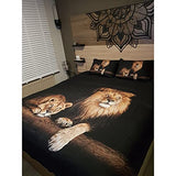Holiyjog Lion Duvet/Quilt Cover Sets Black Linens Bed Pillow Shams King Queen Twin Full Size Boys Kids Animal Bed Set Home Textile (Queen, 004) Holiyjog