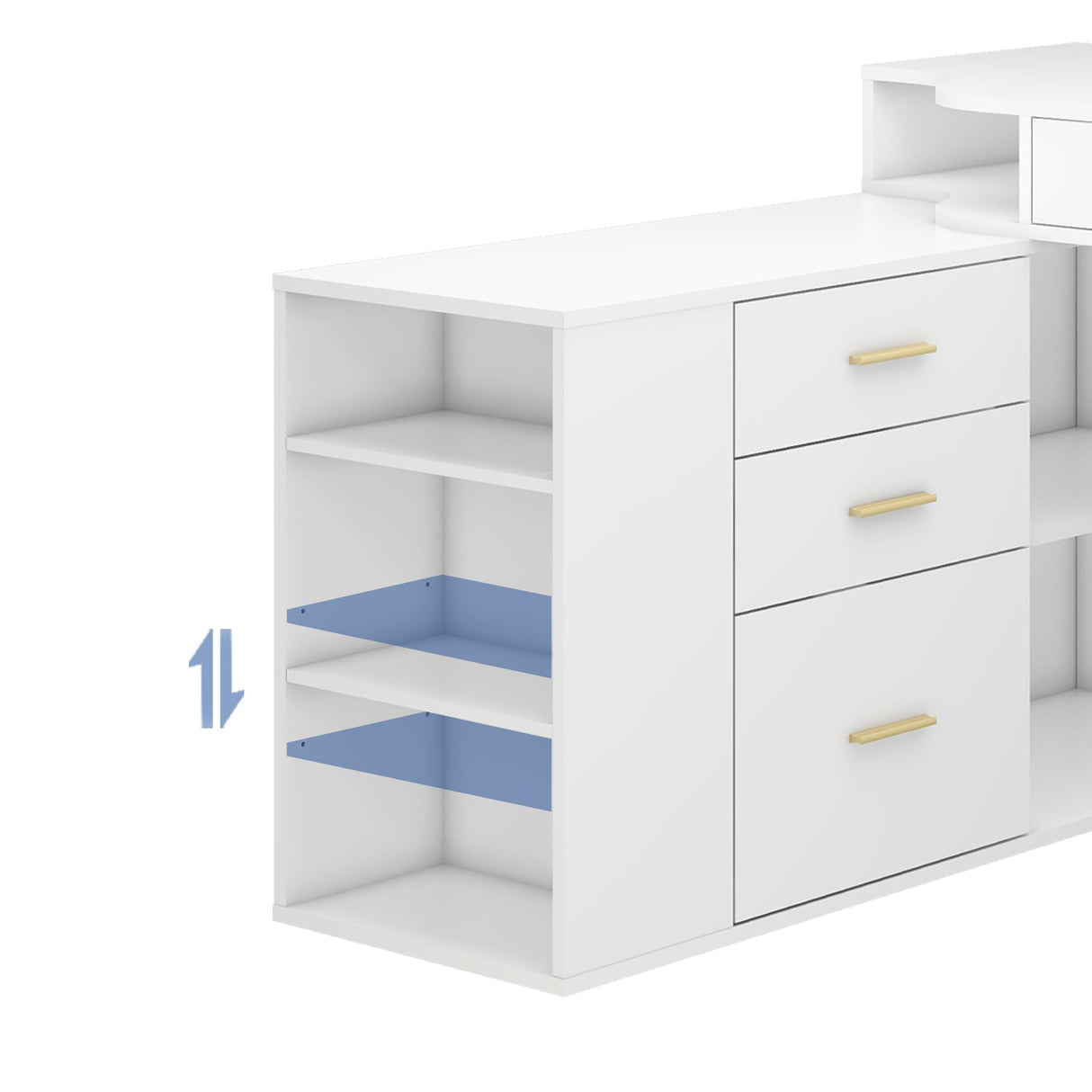 L Shaped Desk with 5 Drawers Modern Executive Desk Wood Home Office Desk with Adjustable Shelves, 55 Inch Large Computer Desk Writing Table with File Storage Cabinet for Home Office Halitaa