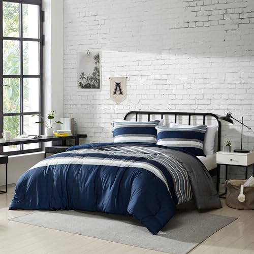Nautica - Twin/Twin XL Comforter Set, Soft Brushed Bedding with a Relaxed Feel for Year-Round Use, 2 Piece Bed Set with Matching Pillowcase (Heathered Block Grey) Nautica