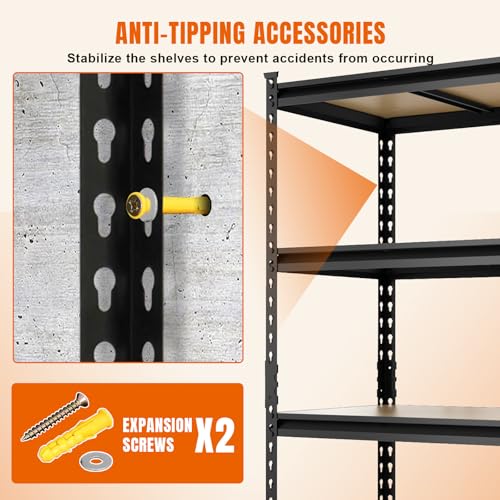 BIG RED Storage Shelving Unit, 5-Tier Adjustable, Heavy Duty Metal Garage Shelves/Utility Rack for Kitchen, Pantry, Basement, Bathroom, Laundry - 2,000 lbs Capacity, Black, 72" H x 35" W x 12" D BIG RED