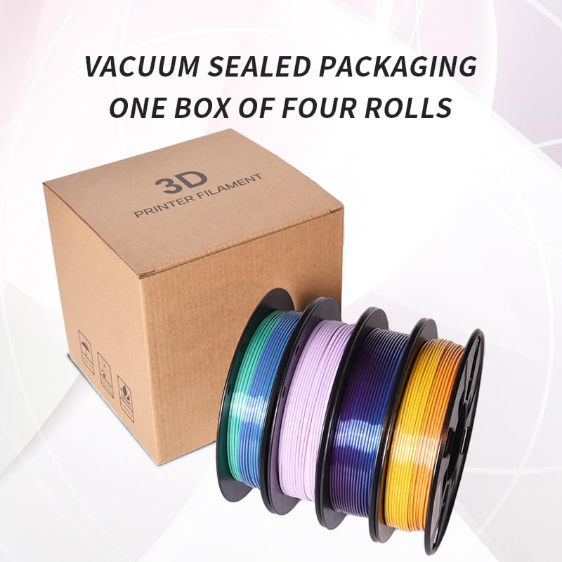 RAMBERY 3D Printer Filament Bundle Silk Shiny Rainbow PLA Filament, Multicolored Fast Color Change Rainbow Toughness Upgraded 3D Printing Filament, 1.75mm 200gX 4 Spools (1.76 lbs) RAMBERY