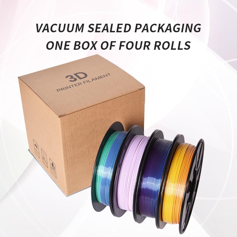 RAMBERY 3D Printer Filament Bundle Silk Shiny Rainbow PLA Filament, Multicolored Fast Color Change Rainbow Toughness Upgraded 3D Printing Filament, 1.75mm 200gX 4 Spools (1.76 lbs) - WoodArtSupply