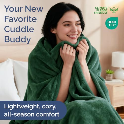 Ultra Soft Fleece Blanket Throw Size - Flannel Fleece Luxury Throw Blanket - Lightweight for Couch Bed Chair - Thick, Warm & Breathable - All Season Cozy Anti-Static Microplush Bedding, Forest Green CGK Unlimited