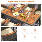 HAPPYGRILL 9 Pieces Outdoor Dining Set, Acacia Wood and Rattan Furniture Set with 1 Large Rectangular Table and 8 Chairs with Cushions, Patio Wicker Dining Table and Chairs Set HAPPYGRILL