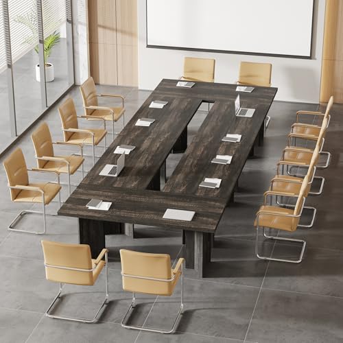 Tribesigns 10.5FT Conference Table, Large Rectangle Meeting Seminar Table for 10-12 Person, Long Wooden Business Tables (Set of 2, Dark Gray) Tribesigns