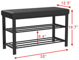 Finnhomy Entryway Shoe Rack with Cushioned Seat, Shoe Bench for Entry, 2 Shelves Storage Bench w/Faux Leather Top Bed Bench, Black Finnhomy