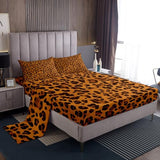 Feelyou Leopard Sheet Set King Cheetah Sheets with Deep Pocket Fitted Sheet for Boys Girls Teens Animal Print Bed Sheets Set Breathable Safari Bedding Set Room Decor Dark Orange Bed Set Feelyou