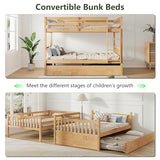 Repantes Full Over Full Bunk Bed with Trundle, Solid Rubberwood, High Weight Capacity, Converts to 2 Full Beds, with Safety Rails for Kids, Teens and Adults, Nature Repantes