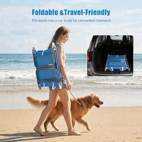 SUNNYFEEL Beach Lounge Chair, Backpack Reclining Beach Chairs Lay Flat, Sun Face Down Tanning Chair, Folding Camping Chairs Portable Camp Cot with Backpack Straps for Outdoor/Picnic/Lawn SUNNYFEEL