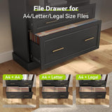 LITTLE TREE 72" Tall Black Bookcase, 5-Tier Office Bookself with File Cabinet Drawers,Modern Floor Standing Storage Filing Cabinet Book Shelf for Living Room,Bedroom LITTLE TREE
