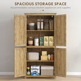 HOMCOM 64" Kitchen Pantry Storage Cabinet, Freestanding Kitchen Cabinet with 4 Rattan Doors, 4 Tier Shelves and Adjustable Shelf, Natural HOMCOM