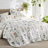 Bedsure Floral Quilt Queen Size - Reversible White Floral Comforter, Spring Lightweight Bedspread Quilt Bedding, Soft Microfiber Coverlet for All Seasons (90"x96") Bedsure