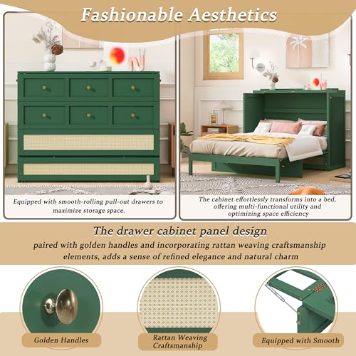 Harper & Bright Designs Full Murphy Bed Cabinet with Big Drawer, Solid Pine Chest Cube Cabinet Bed Flodable Platform Bed with Slats for Guest Bedroom, Office or Small Room Harper & Bright Designs