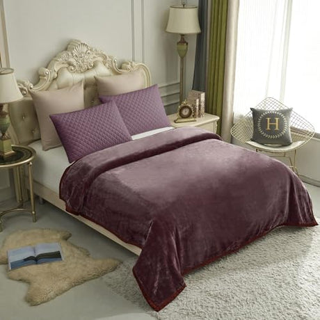 JML Soft Fleece Blanket Queen Size, 75" x 91", Single Ply, 3.5 lbs - Fluffy Fuzzy Raschel Bed Blanket for Adult, Cozy Warm Fall Winter Bedding for Home Decor, Solid Color Brown JML