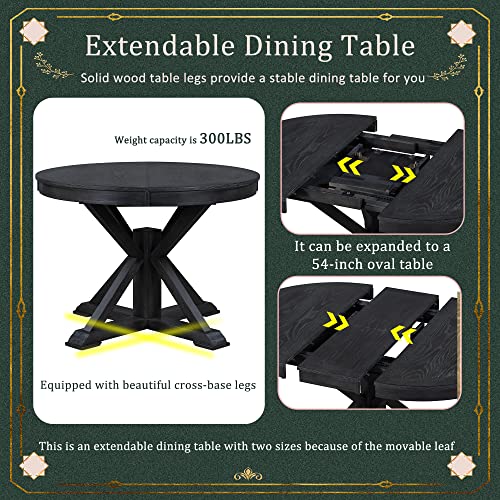 Merax Farmhouse Wooden Round Extendable Dining Table Set with Chairs for 4 Persons 5 Piece Round Kitchen Table Set for Small Space, Deep Espresso Merax