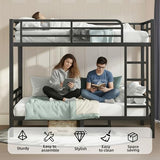 XUWANSHANG Full Over Full Bunk Bed Frame, Heavy Duty Metal Loft Bed for Adults/Teens, 350/500LB Capacity w/Ladder & Guardrail, Noise-Free Steel Slats, No Box Spring Required, Black XUWANSHANG