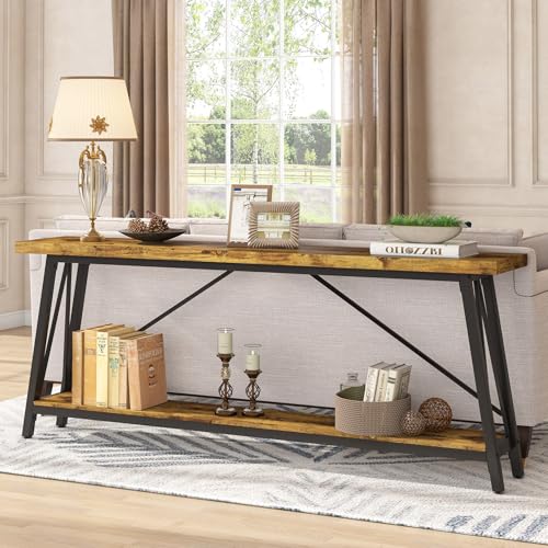 Tribesigns 70.9 Inches Extra Long Sofa Table Behind Couch, Industrial Entry Console Table for Hallway, Entryway & Living Room, Rustic Brown Tribesigns