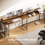 SUPERJARE L Shaped Gaming Desk with Power Outlets & LED Lights, 66 Inch Computer Desk with Monitor Stand & Storage Shelf, Home Office Desk Corner Desk with Hooks, Rustic Brown SUPERJARE