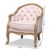 Baxton Studio Genevieve Traditional French Provincial Light Pink Velvet Upholstered White-Washed Oak Wood Armchair Baxton Studio