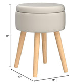 Mxfurhawa Storage Ottoman Linen Round Vanity Stool Tray Top Modern Foot Stool with Wood Legs Multifunctional Upholstered Foot Ottoman Rest for Living Room, Bathroom, Makeup (White) Mxfurhawa