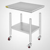 Mophorn Stainless Steel Work Table with Wheels 24 x 30 x 32 Inch Prep Table with 4 Casters Heavy Duty Work Table for Commercial Kitchen Restaurant Business, Silver and Black Mophorn