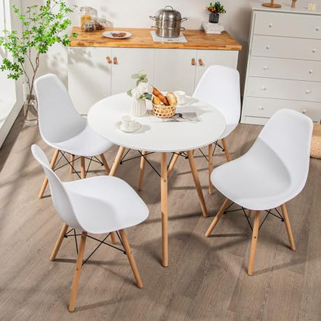 Tangkula Dining Table Set for 4, Round Kitchen Table and Chairs Set of 4 with Ergonomic Seat & Solid Wood Legs, 5-Pieces Modern Dining Set for Kitchen and Living Room Tangkula