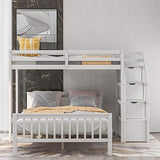 MERITLINE Twin Over Full L Shaped Bunk Beds with Stairs and Storage, Solid Wood Convertible Bunk Loft Beds with Storage Staircase and Guardrail, No Box Spring Needed (Twin Over Full,White) MERITLINE
