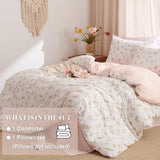 Erwinmu Floral Comforter Set Twin Size - 2 Pieces Pink White Floral Comforter Bedding Sets Reversible Pattern,Twin Bed in a Bag with Flowers Comforter and 1 Pillowcase Erwinmu