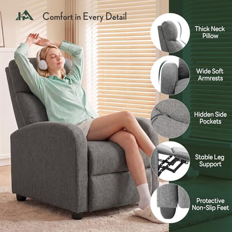 HAPPYMONT Recliner Chair, Recliner Sofa Fabric for Adults, Recliners Home Theater Seating with Lumbar Support, Reclining Sofa Chair for Living Room, Gray HAPPYMONT