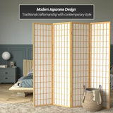 Red Lantern 6 ft. Tall Window Pane Shoji Screen - Natural - 4 Panels Red Lantern
