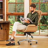 Glitzhome Modern Executive Office Chair, High Back PU Leather Ergonomic Computer Desk Chair, Adjustable Height Swivel Office Task Chair with Lumbar Back Support (Camel) Glitzhome