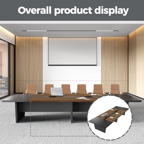 Nuipesn 118 Inch Rectangular Conference Table, 10FT Meeting Table for 10-12, Built-in Power Outlets & USB Charging Ports, Cable Management Box, 2 Inch Thick Top, Walnut/Grey Nuipesn
