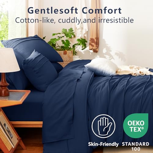 CozyLux Full Size Comforter Sets Navy Blue, 7 Pieces Soft Pinch Pleat Bed in a Bag Full Comforter Set with Sheets, Boho Bed Set with Down Alternative Comforter, Sheets, Pillowcases & Shams CozyLux