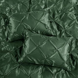 P Pothuiny 5 Pieces Satin Pintuck Duvet Cover Set, Silky Like Olive Green Pinch Pleat Duvet Cover Full/Queen Size Luxury Bedding Set with Corner Ties, 2 Pillow Shams + 2 Pillowcases (No Comforter) P Pothuiny