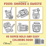 Food & Snacks Bold and Easy Coloring Book: Fun Hand-Drawn Illustrations for Adults and Kids Featuring Simple Big Designs of Tasty Treats, Drinks, ... Relaxation (Bold and Easy Coloring Books) WoodArtSupply