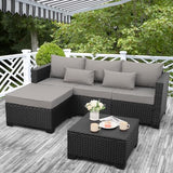 Rattaner 3 Pieces Patio Furniture Set Outdoor Sectional Wicker Patio Furniture Patio Couch with Ottoman and Outdoor Storage Table All-Weather Anti-Slip Cushions Waterproof Covers, Light Grey Rattaner