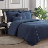 Hearth & Harbor Quilts Twin Size - All Season Bedspread Coverlet Set, Pinsonic Weave Lightweight Bedding Set - 4 Piece Twin Quilt Set with Pillow Shams, Diamond - Navy Hearth & Harbor