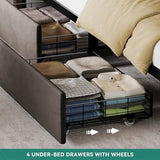 YITAHOME King Size Bed Frame with 4 Drawers and RGB LED Lights, Velvet Upholstered Platform Bed with Charging Station and Storage Headboard, No Box Spring Needed, Easy Assembly, Noise-Free, Grey YITAHOME