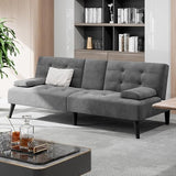 Shintenchi Futon Sofa Bed, Velvet Foldable Couch, Reclining Sleeper with Removable Armrests, Upholstered Loveseat Sofa Couch with Folding Cup Holders for Home, Office, Dark Gray Shintenchi