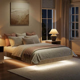 Evermagin Oak Queen Floating Bed Frame with led Lights, Bohemia Fluted 10 Inch High Floating Platform Bed No Headboard, Heavy Duty Metal Float Bedframe, No Box Spring Needed Evermagin