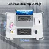 BONTEC Mobile Standing Desk Adjustable Height, Rolling Laptop Cart with Hook, Portable Workstation with Pneumatic Lift, Ergonomic Table with Wheels, Compact Home Office Desk, White 25.6" x 17.7" BONTEC
