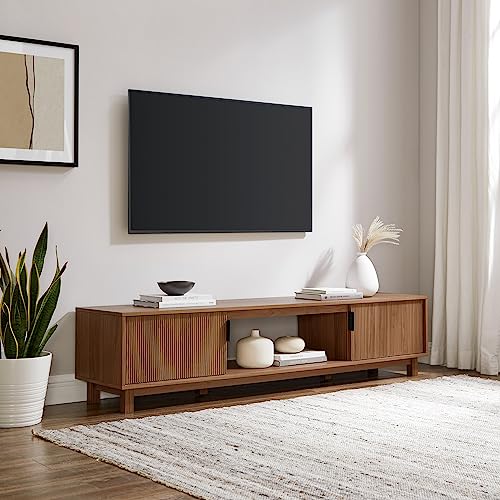 Walker Edison Walton Modern Fluted-Door Low Stand for TVs up to 80 Inches, 70 x 15.75 x 16 inches, Mocha - WoodArtSupply