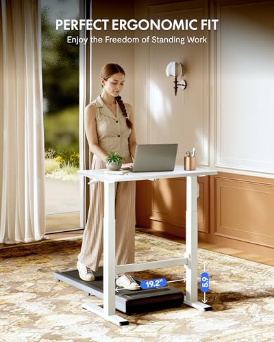 FLEXISPOT H7 Plus Gas Spring Adjustable Standing Desk, Mobile Rolling Sit-Stand Table with Wheels, Cordless Stand Up Desk for Small Spaces & Home Office, 32" One-Piece Desktop White,Height 27.6"–45" FLEXISPOT