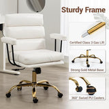 WiNVO Faux Leather Home Office Desk Chair, Gold Base Makeup Vanity Chair with Wheels, Padded Seat and Armrests, Adjustable Height Swivel Executive Computer Chair, White WiNVO