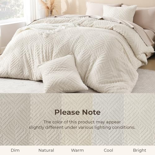 Litanika Beige Full Comforter Set, 3 Pieces Cream Tufted Boho Farmhouse Bedding Comforter Sets, Lightweight Fluffy Comforter Bed Set for All Season (79x90In Comforter and 2 Pillowcases) Litanika