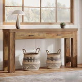 Tribesigns 63" Farmhouse Console Table with Drawers, Sofa Entryway Table for Hallway, Living Room, Countryside Narrow Console Furniture, Brown Tribesigns